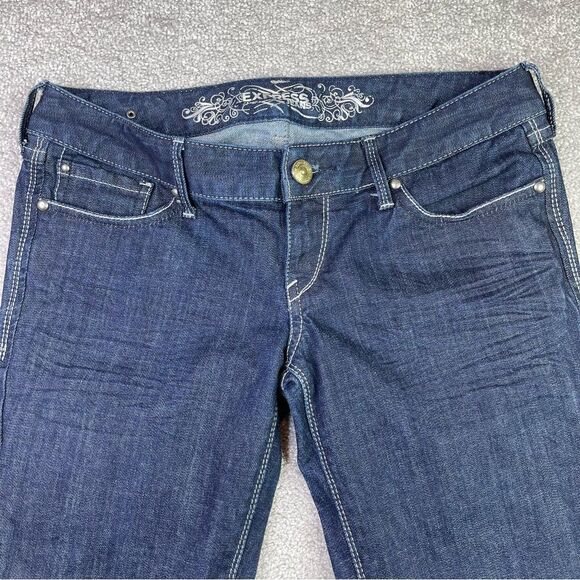 Express Jeans Women’s 26X31 Blue Bootcut Slim Fit Low Rise Dark Denim Stretch - Picture 2 of 13
